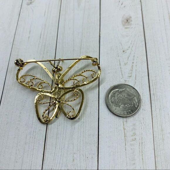 Gold Wire Work Butterfly Brooch - Picture 2 of 2